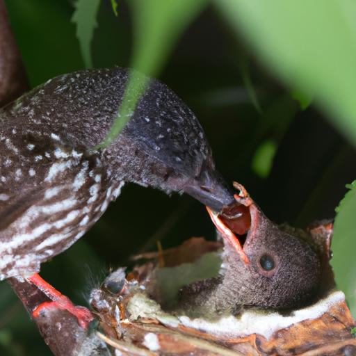 Một tấm gần của chim ốc mít hót đang cho con ăn trong tổ.