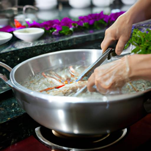 Đầu bếp chuẩn bị món hải sản ngon tại quán ốc hải sản.