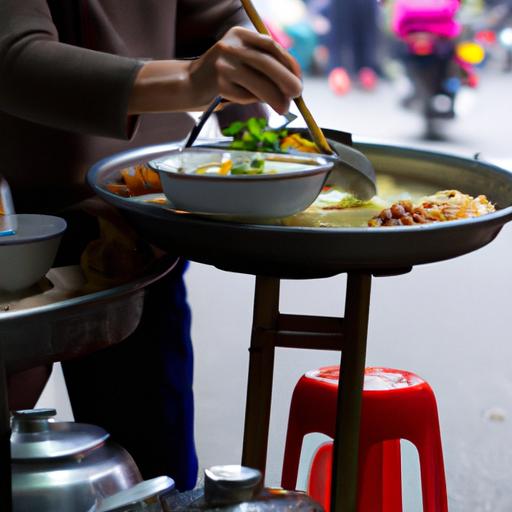 Những con đường sầm uất của Hà Nội, Việt Nam, với những người bán bún ốc chuối đậu phục vụ cho khách du lịch và người dân địa phương đói bụng.