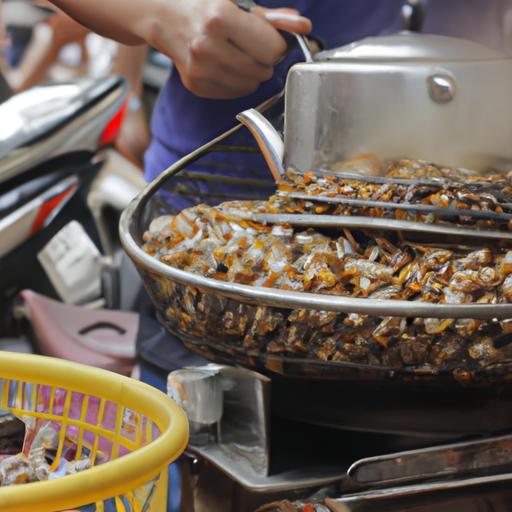 Người bán ốc hương tươi hấp trên phố đông đúc tại Việt Nam