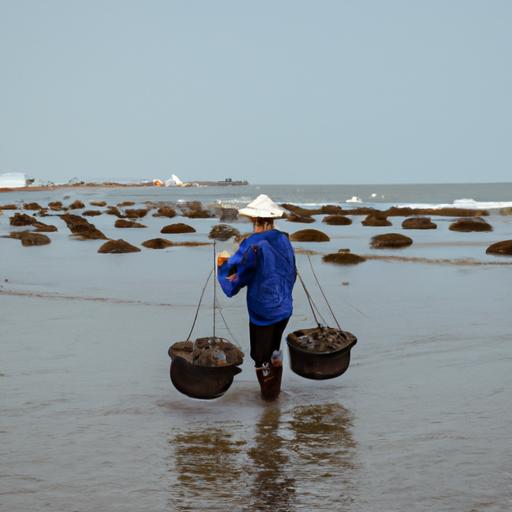 Người dân đang hái ốc dương bá trạc từ biển, một nghề truyền thống được truyền lại qua nhiều thế hệ.