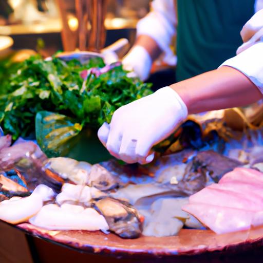 Đầu bếp cẩn thận chọn lựa hải sản tươi nhất cho món quán tư ốc lầu